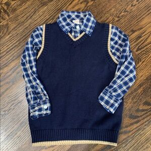 Gymboree Blue and Tan Plaid Button-Up Shirt and Vest  - XS (4)